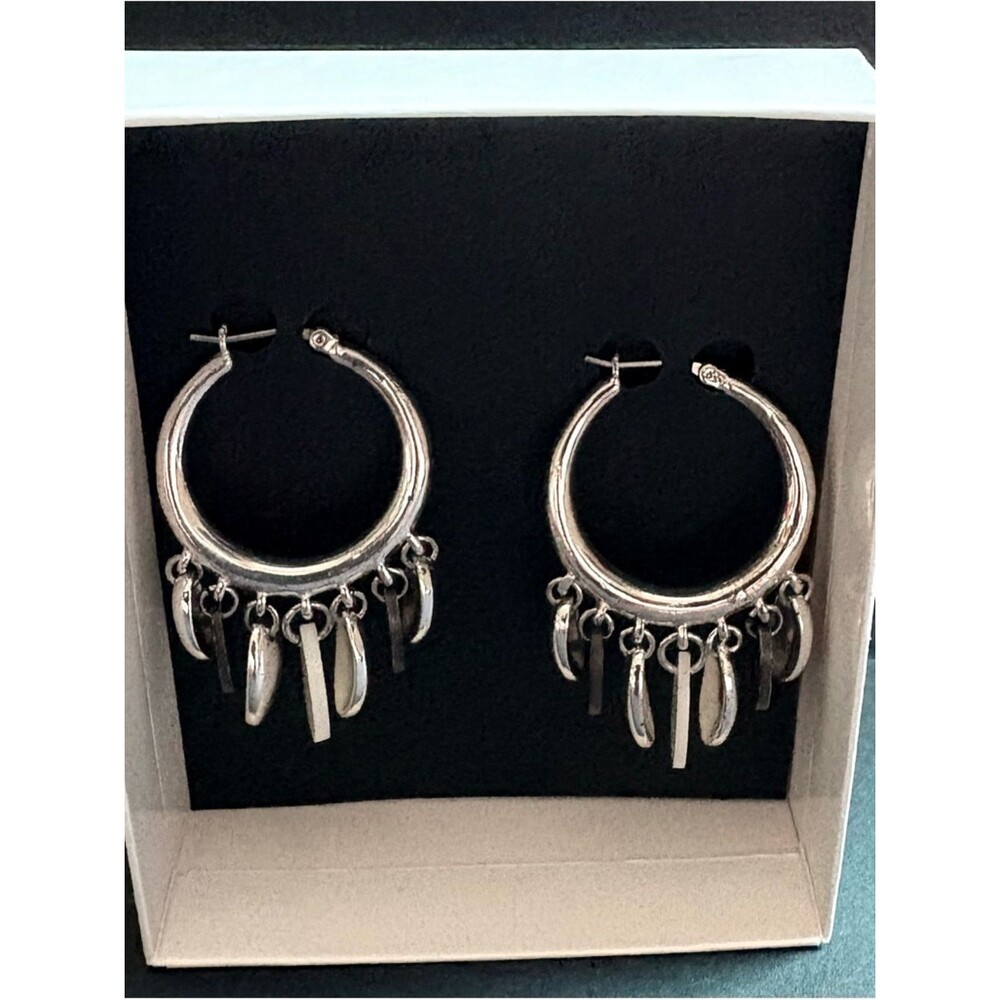 Dangle Hoop Earrings in Silver/Gray/Cream- Women's Fashion Jewelry - 1.5"
